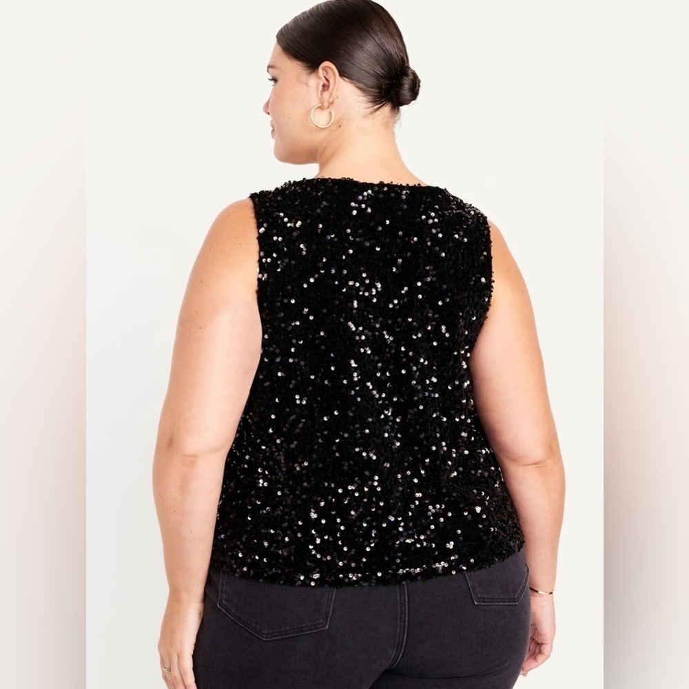 NWT! Old Navy Black Sleeveless Sequin Swing Top for Women - Large  🌵 - Picture 6 of 10